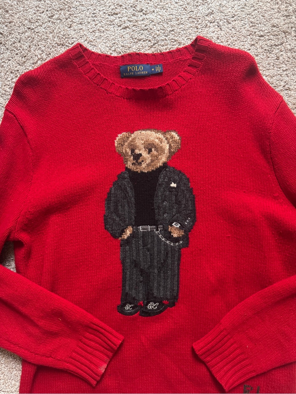 Ralph Lauren Red Bear Crewneck Sweater with Embroidered Polo Bear - Picture 2 of 5